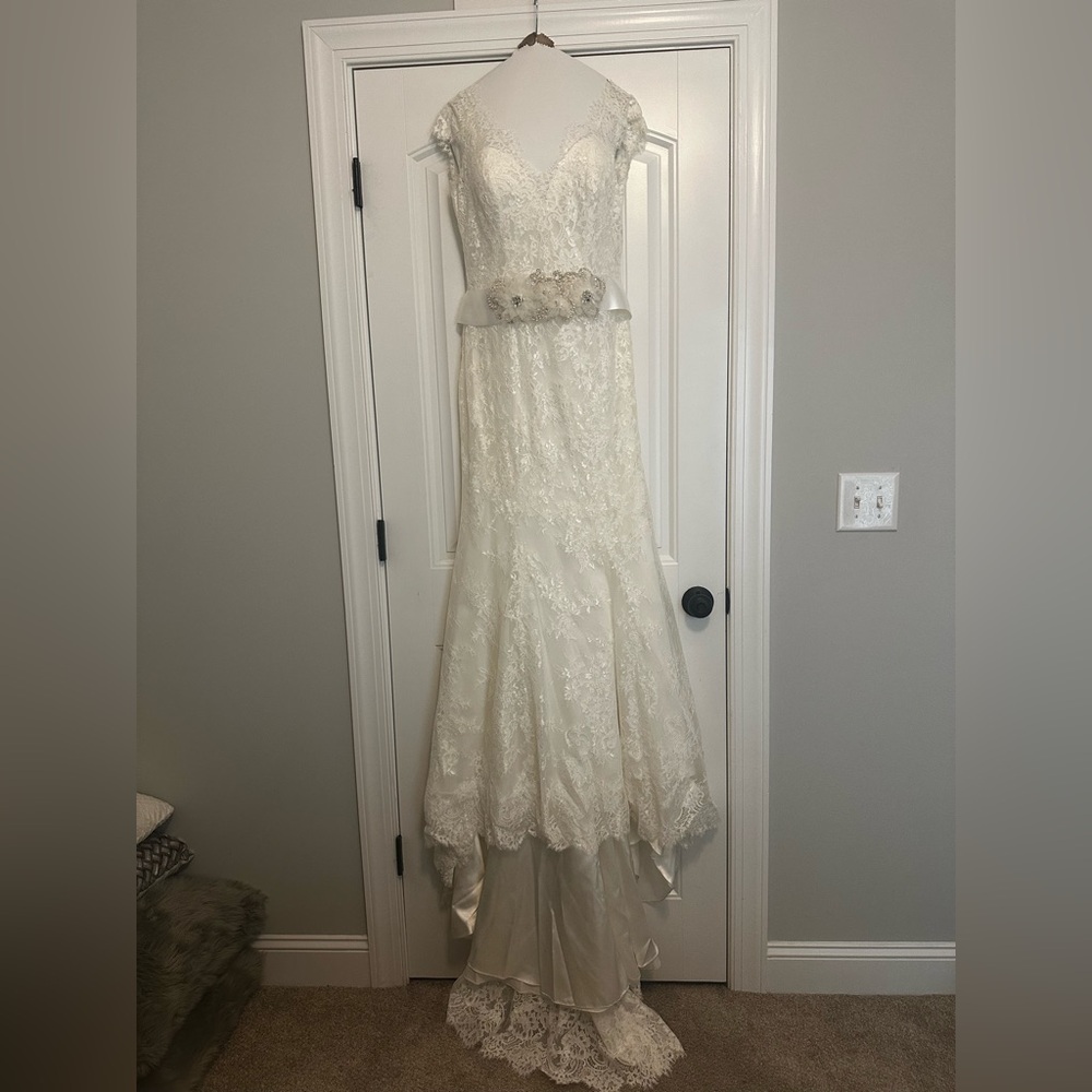 Allure Ivory Lace Wedding Gown with Satin Beaded Sash